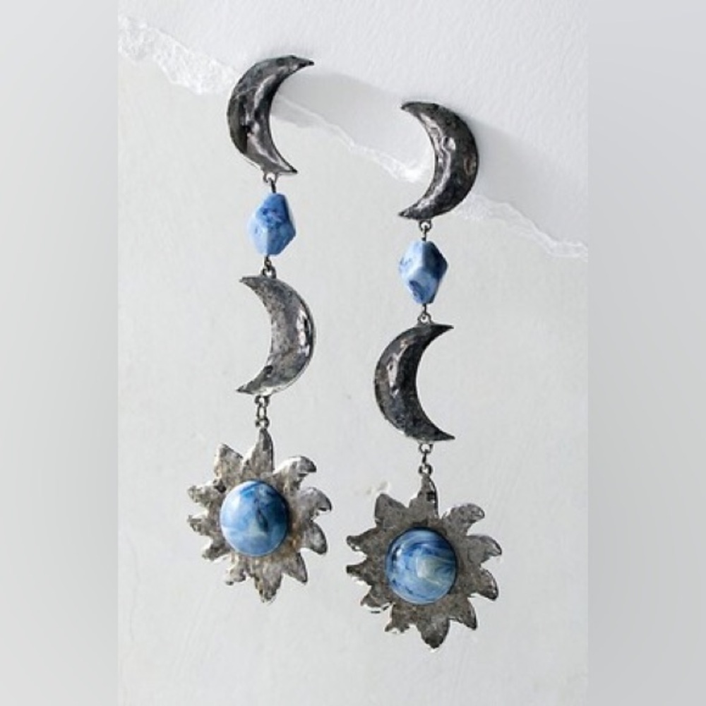 Free People Celestial Earrings Dangle Sun Moon Silver